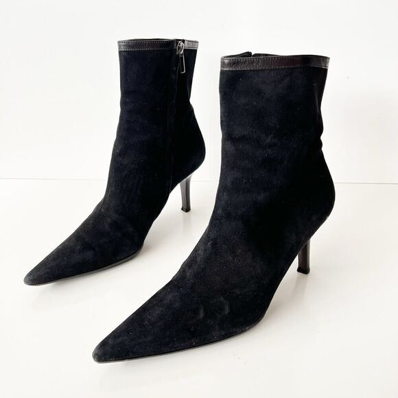 Vintage black suede pointed toe heeled ankle boots‎ witchy goth punk size 41 / 9 - Picture 1 of 9